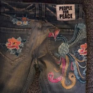 People for Peace embroidered jeans